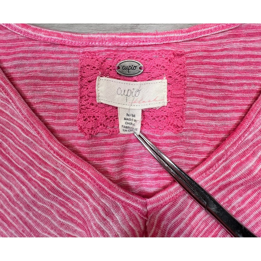 Cupio Womens Twist Front Top Size Medium Pink Striped Short Sleeve Casual Blouse - Picture 3 of 11